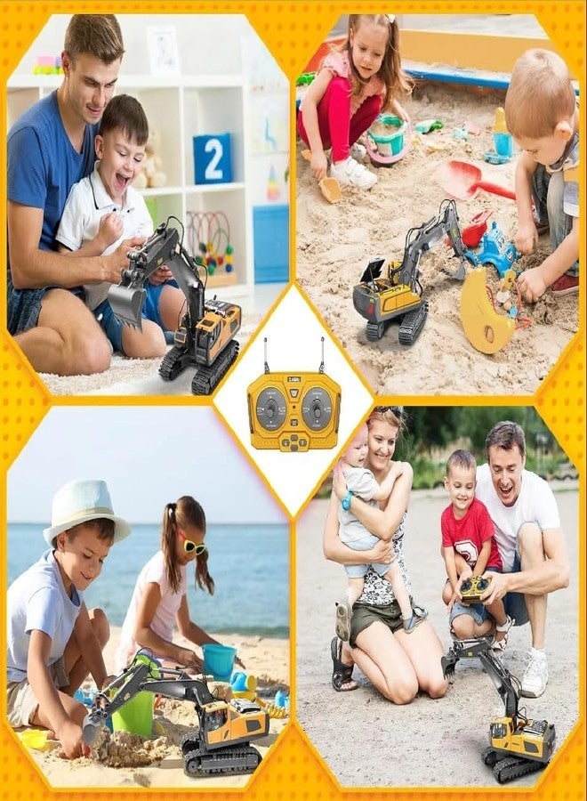 RABJET 1/20 Scale Remote Control Excavator Toy 11 Channel RC Excavator Truck Toys 2.4Ghz Construction Vehicles with Metal Shovel 680° Rotation Lights and Sounds for Kids Boys Age 4-7 8 9 10 Year Old - Image 2